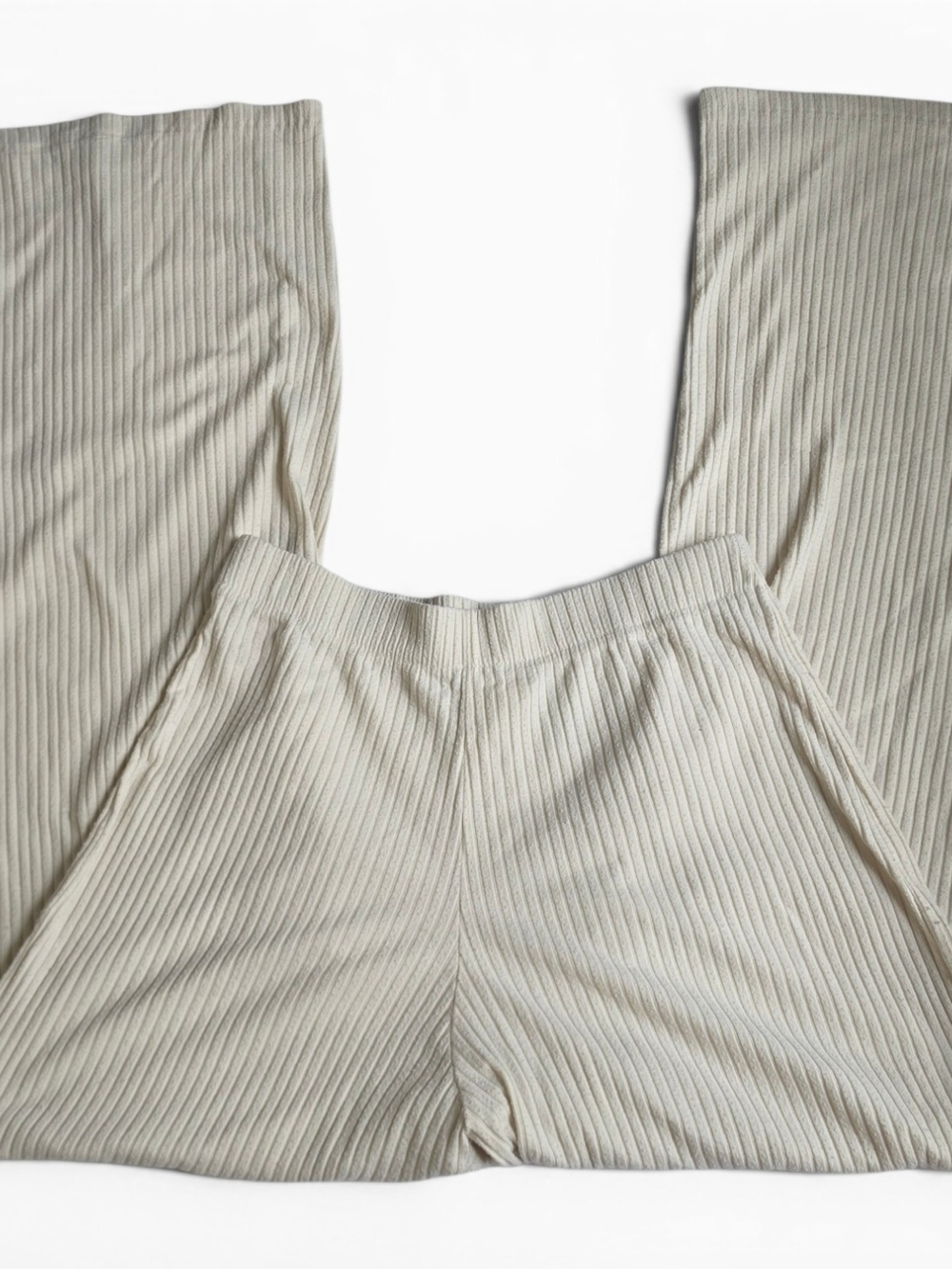 Boho Coastal H&M Ribbed Wide-Leg Pants - Light Cream